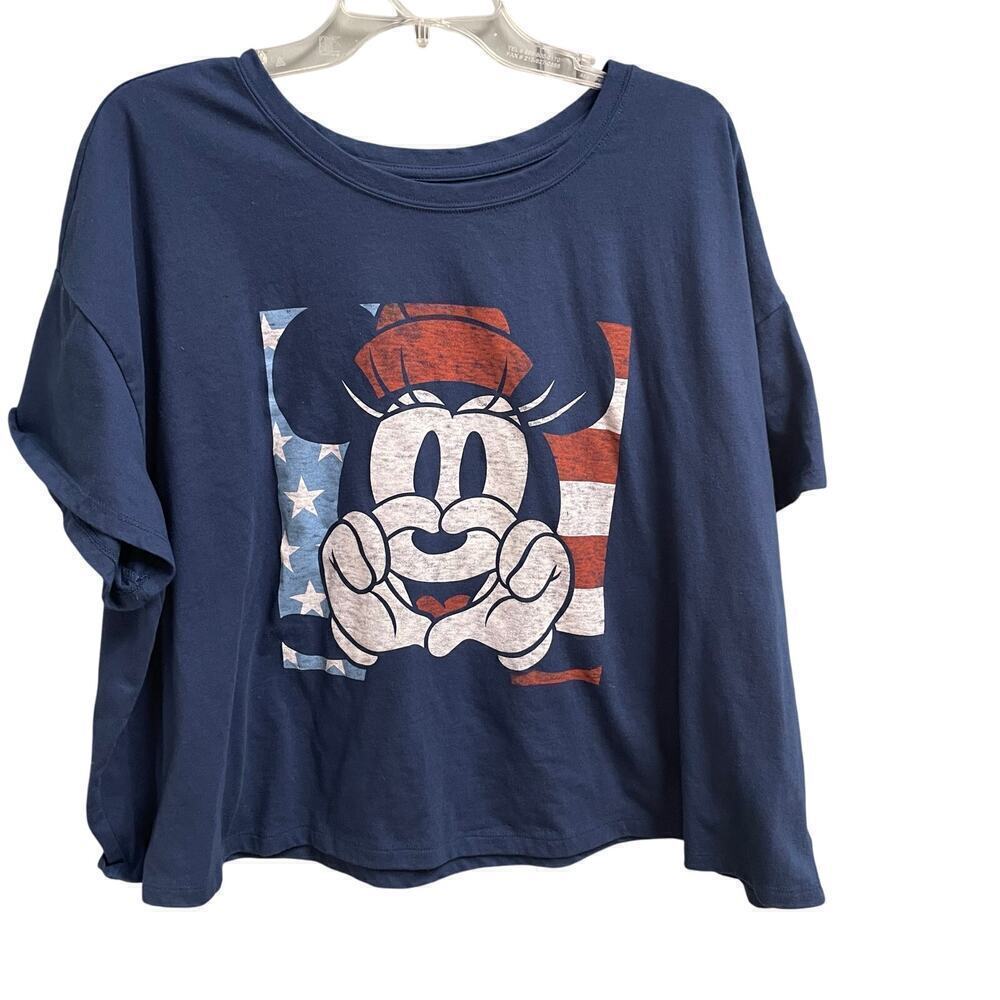 Disney Minnie Mouse Cropped Tee Size 3X Graphic Print Flag Red White Blue